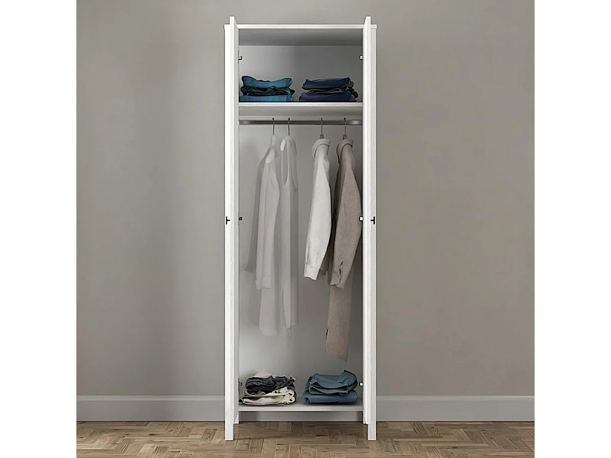 Armoire penderie étroite blanche, 2 portes 1 étagère BYRON