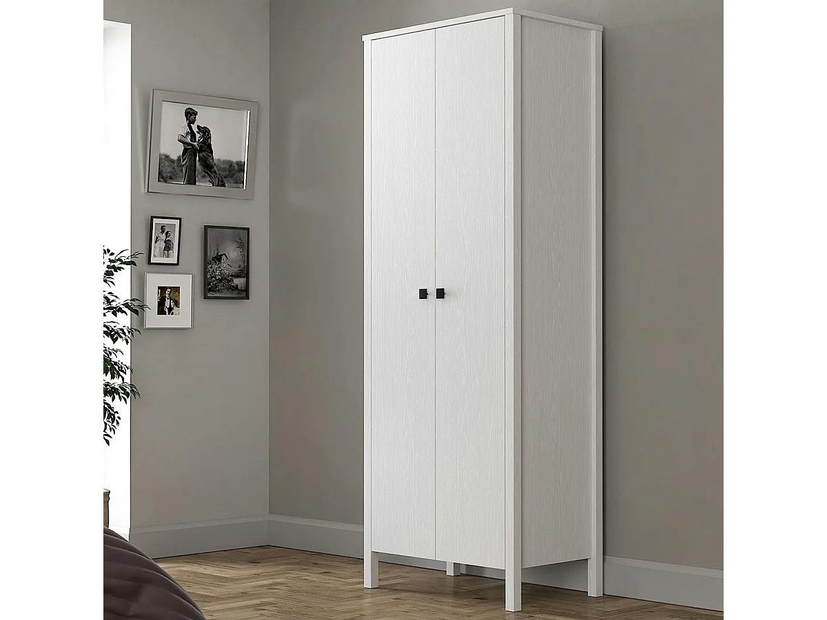 Armoire penderie étroite blanche, 2 portes 1 étagère BYRON