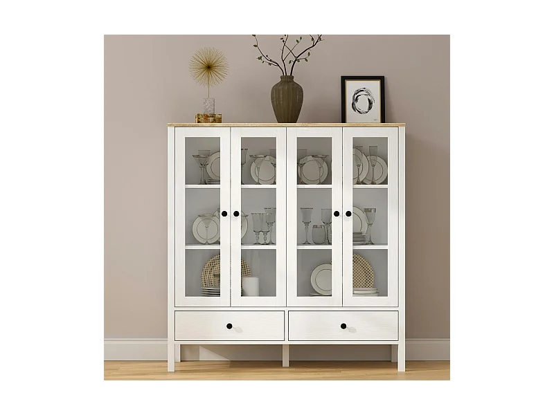 Buffet vaisselier blanc, 4 portes vitrées 2 tiroirs SALTA