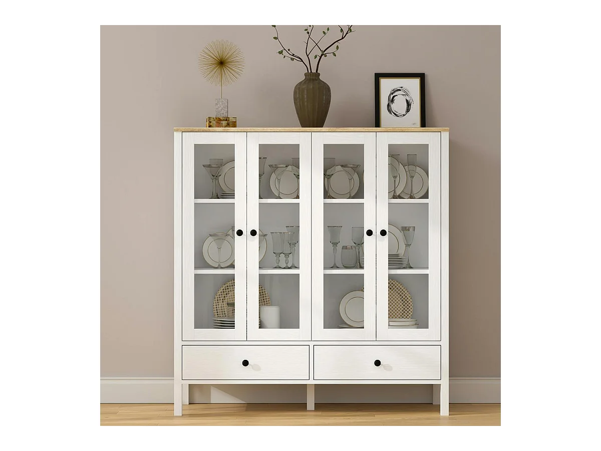 Buffet vaisselier blanc, 4 portes vitrées 2 tiroirs SALTA