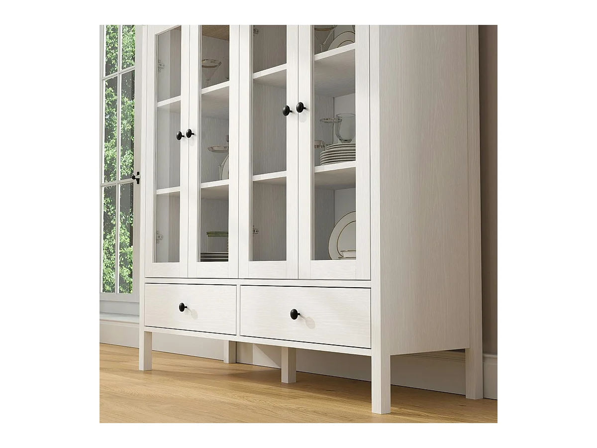 Buffet vaisselier blanc, 4 portes vitrées 2 tiroirs SALTA
