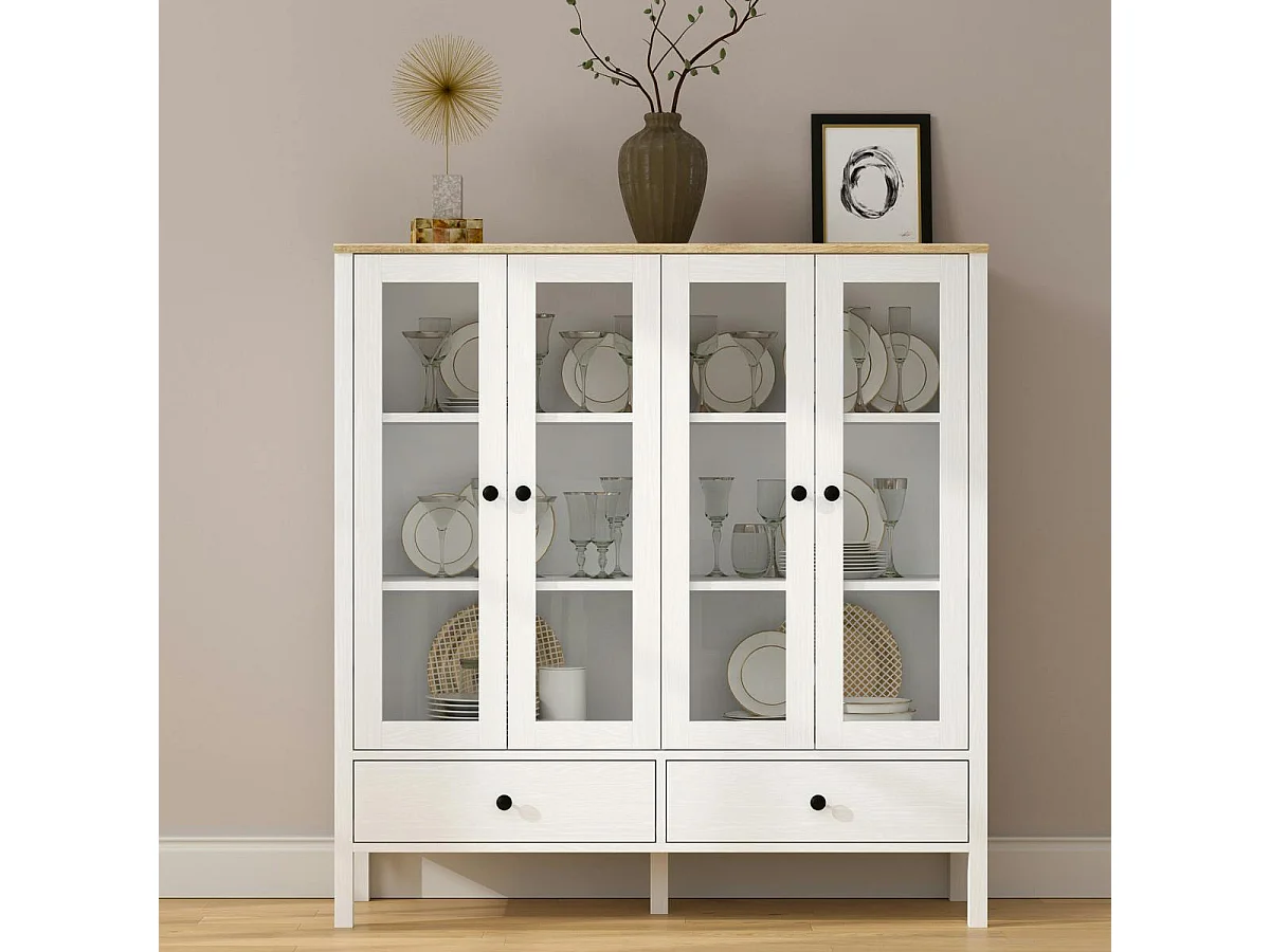 Buffet vaisselier blanc, 4 portes vitrées 2 tiroirs SALTA