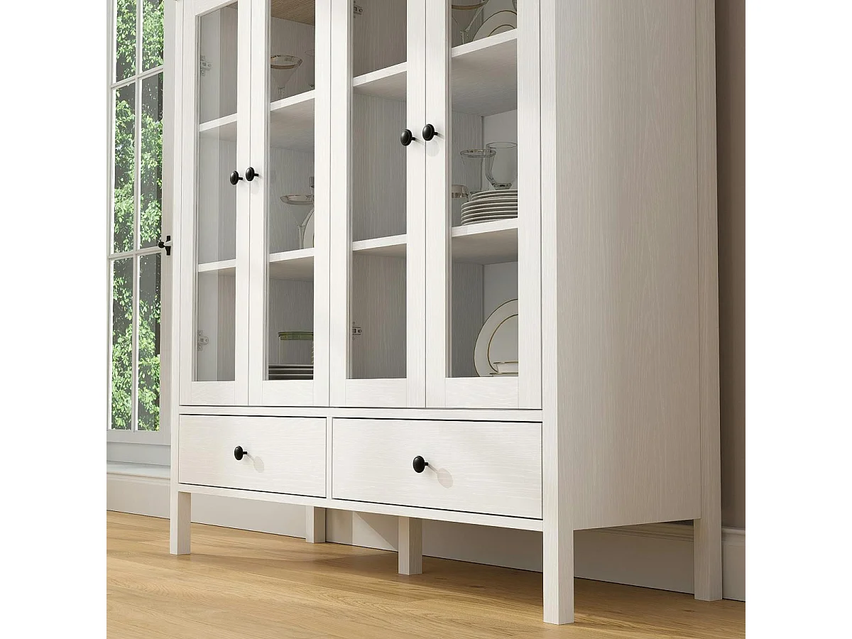 Buffet vaisselier blanc, 4 portes vitrées 2 tiroirs SALTA