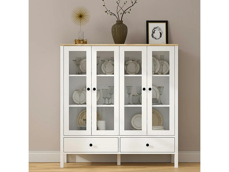 Buffet vaisselier blanc, 4 portes vitrées 2 tiroirs SALTA