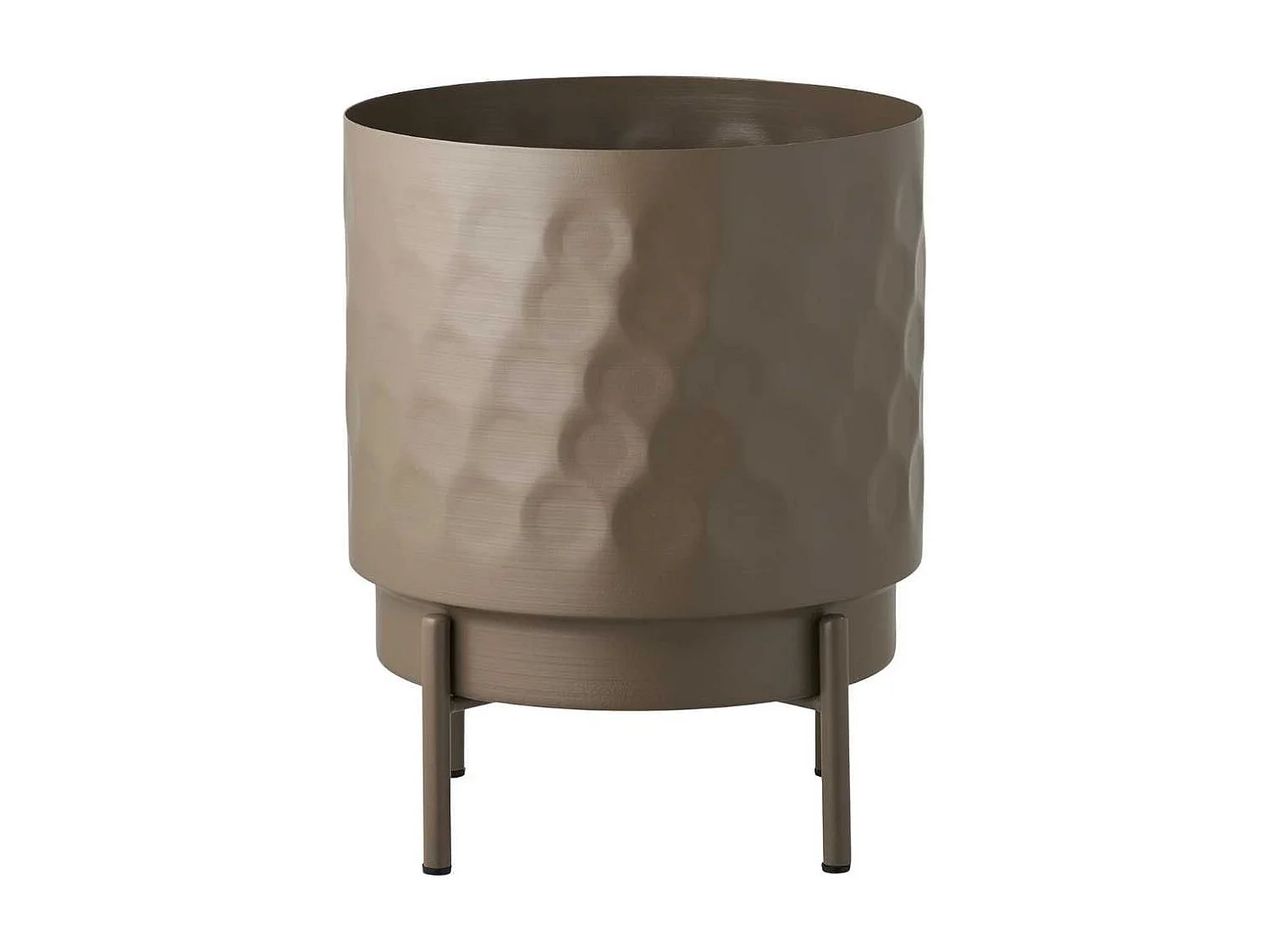 Cache-pot rond sur pieds en Métal Taupe martelé - MARLO