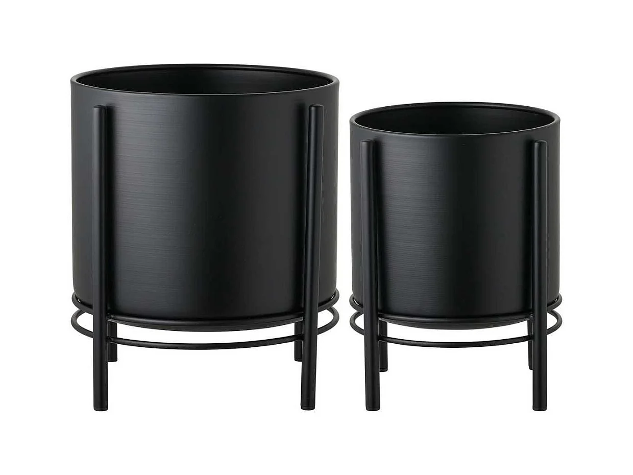 Lot de 2 Cache-Pots ronds sur Pieds en Métal noir - MAYAN