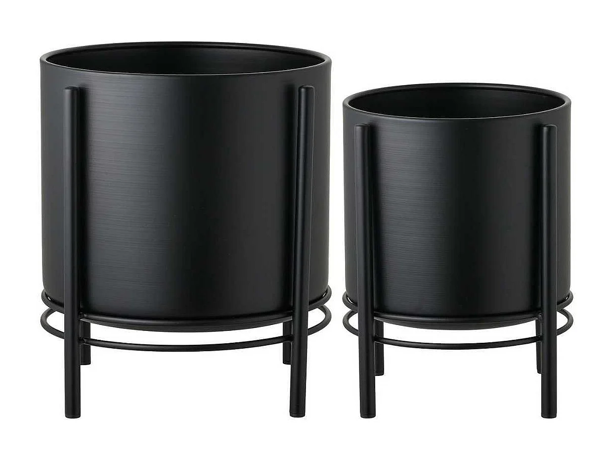 Lot de 2 Cache-Pots ronds sur Pieds en Métal noir - MAYAN