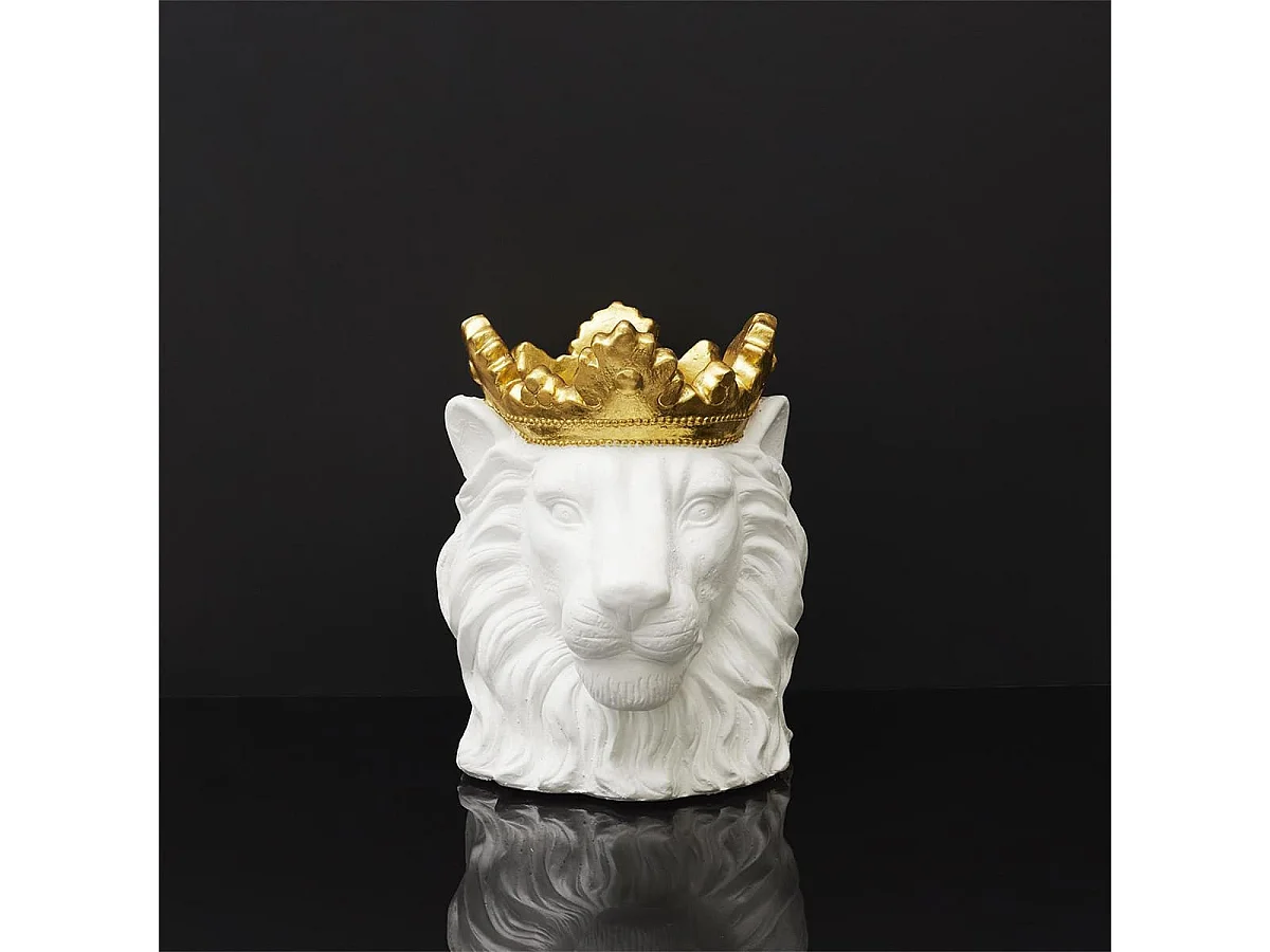 Cache-Pot Tête de Lion Blanche Couronne Dorée - MAJESTY