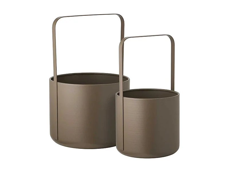 Lot de 2 Cache-Pots ronds sur Pieds en Métal Taupe - MERYL