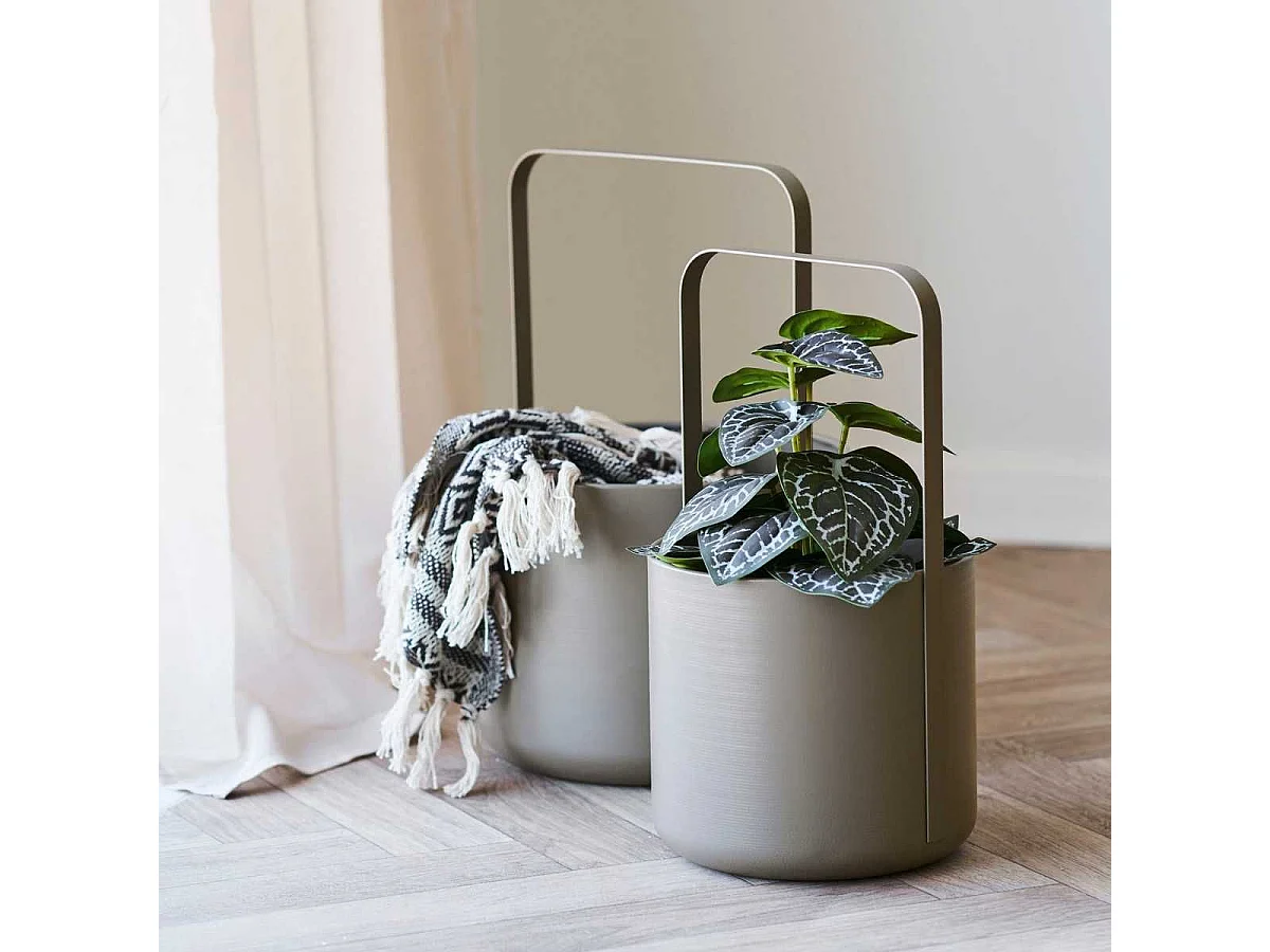 Lot de 2 Cache-Pots ronds sur Pieds en Métal Taupe - MERYL