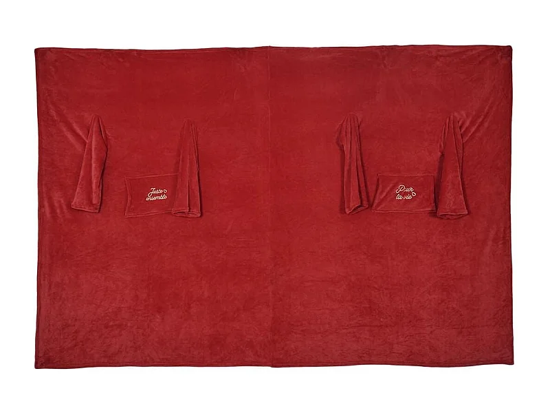 Plaid à manches double XXL (254x200cm) "pour la vie" en polyester ultra doux coloris rouge