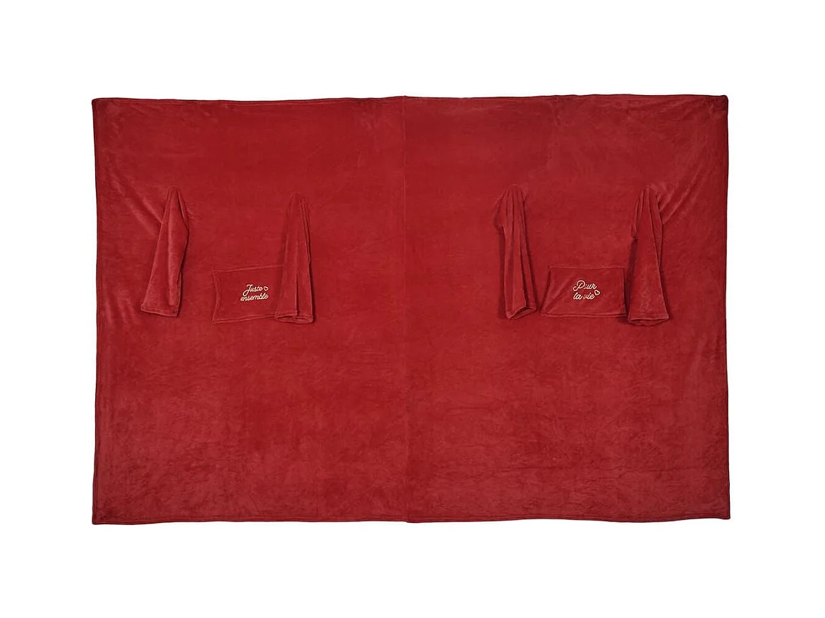 Plaid à manches double XXL (254x200cm) "pour la vie" en polyester ultra doux coloris rouge