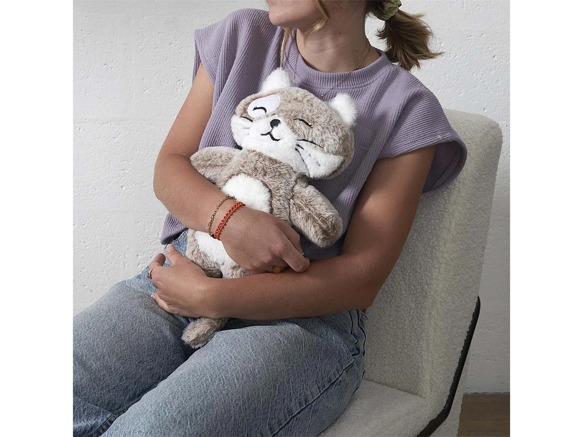 Peluche Chauffante Tissu Ultra Doux Blanc et Taupe H34cm - HILOW