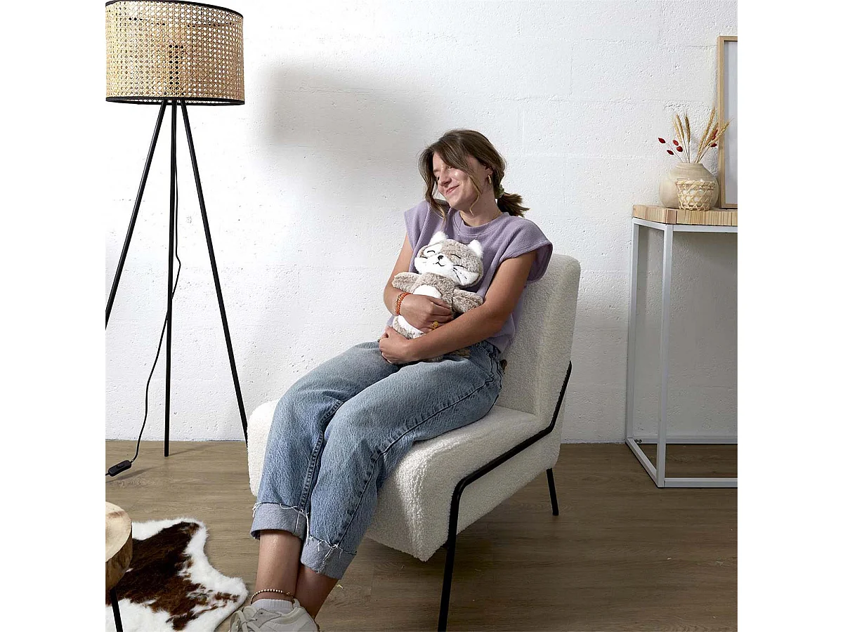 Peluche Chauffante Tissu Ultra Doux Blanc et Taupe H34cm - HILOW