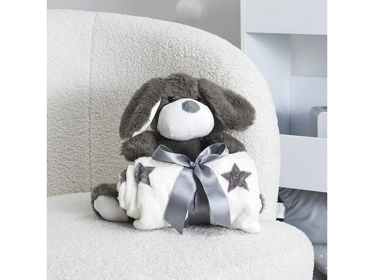Peluche Chien Gris avec Plaid 70x70CM - ETIENNE