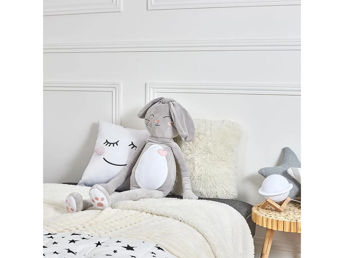 Coussin Peluche Lapin à Longues Pattes Gris et Blanc - OGGY