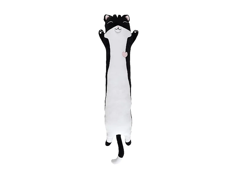 Coussin Peluche Allongé Chat Noir et Blanc 100cm - TOM