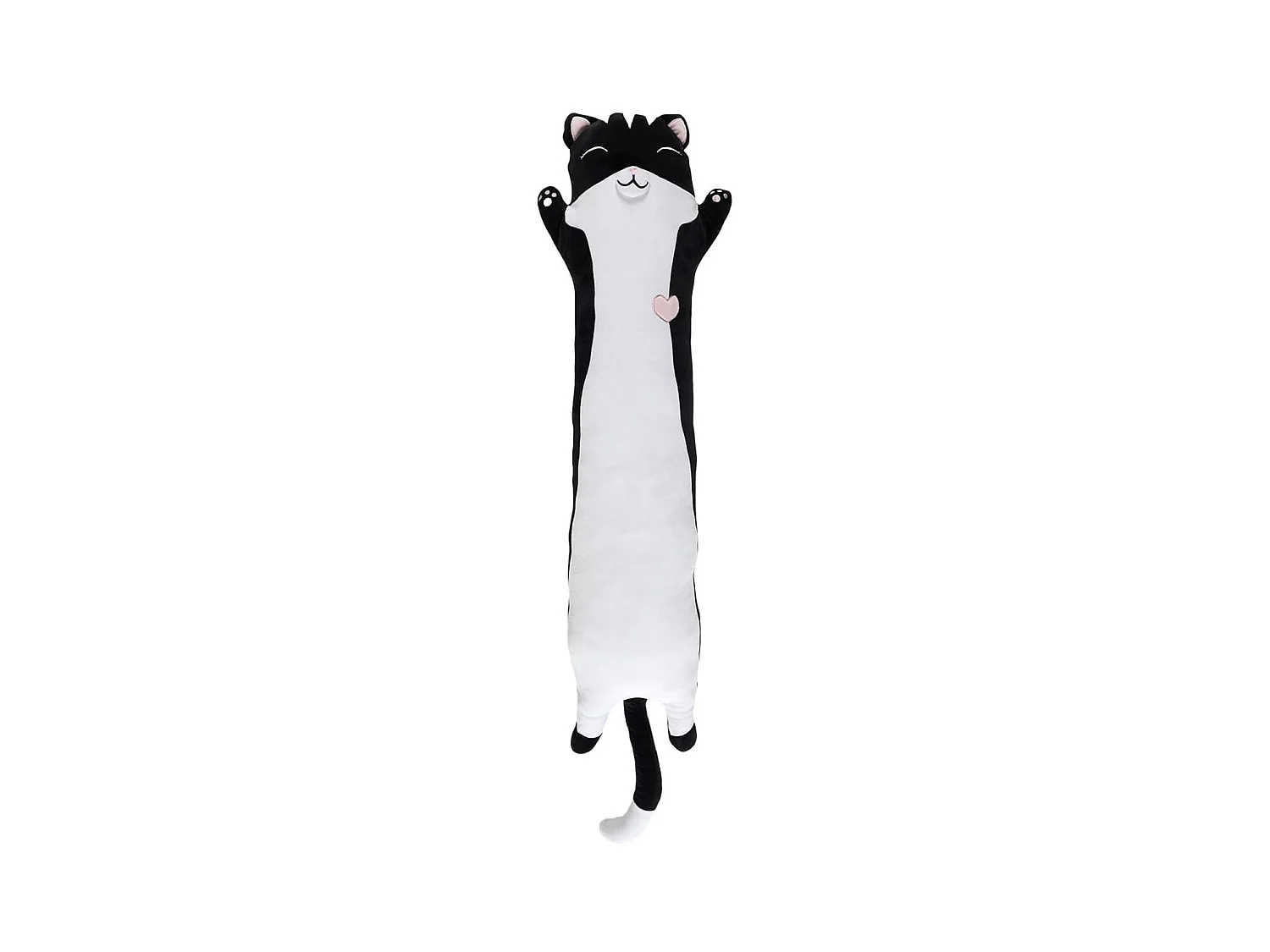 Coussin Peluche Allongé Chat Noir et Blanc 100cm - TOM