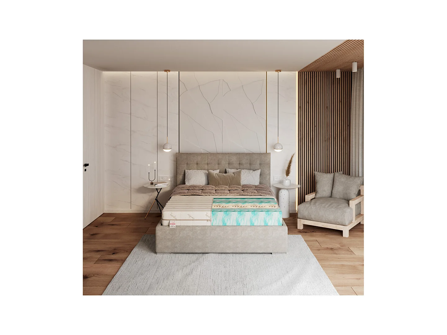 Matelas HYBRID 140x190 - 21cm - Mousse profilée HR - Bambou