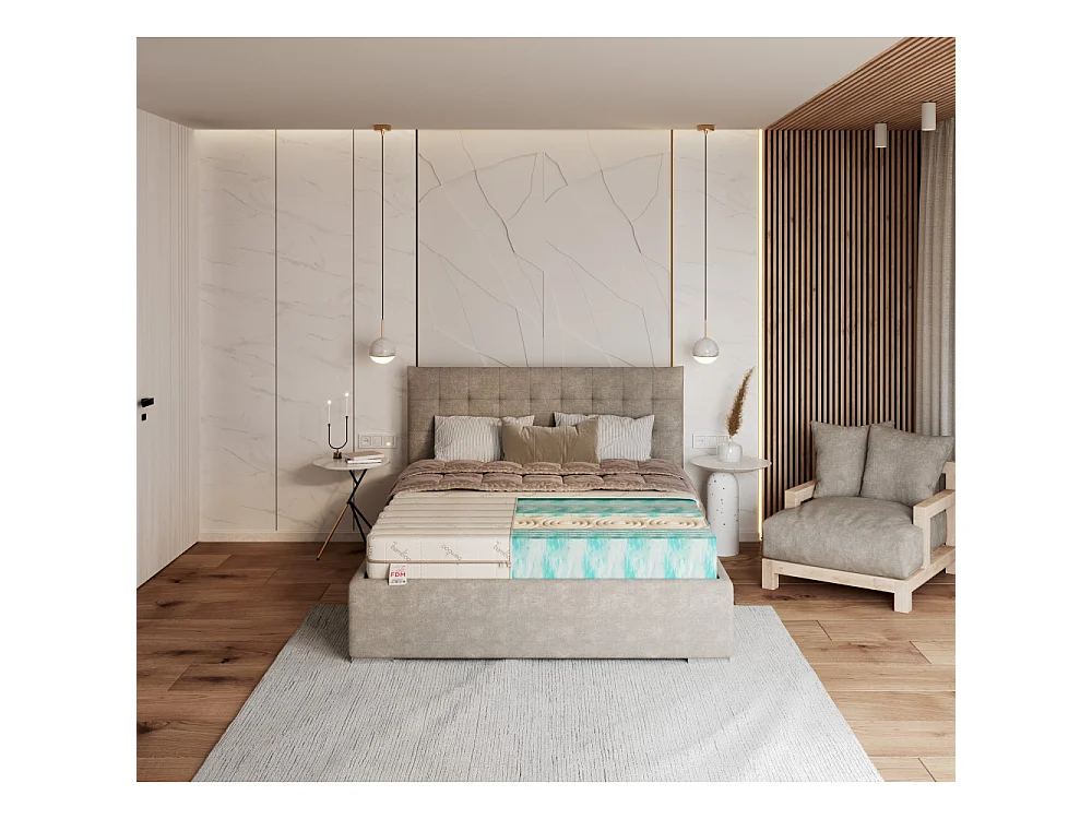 Matelas HYBRID 140x190 - 21cm - Mousse profilée HR - Bambou