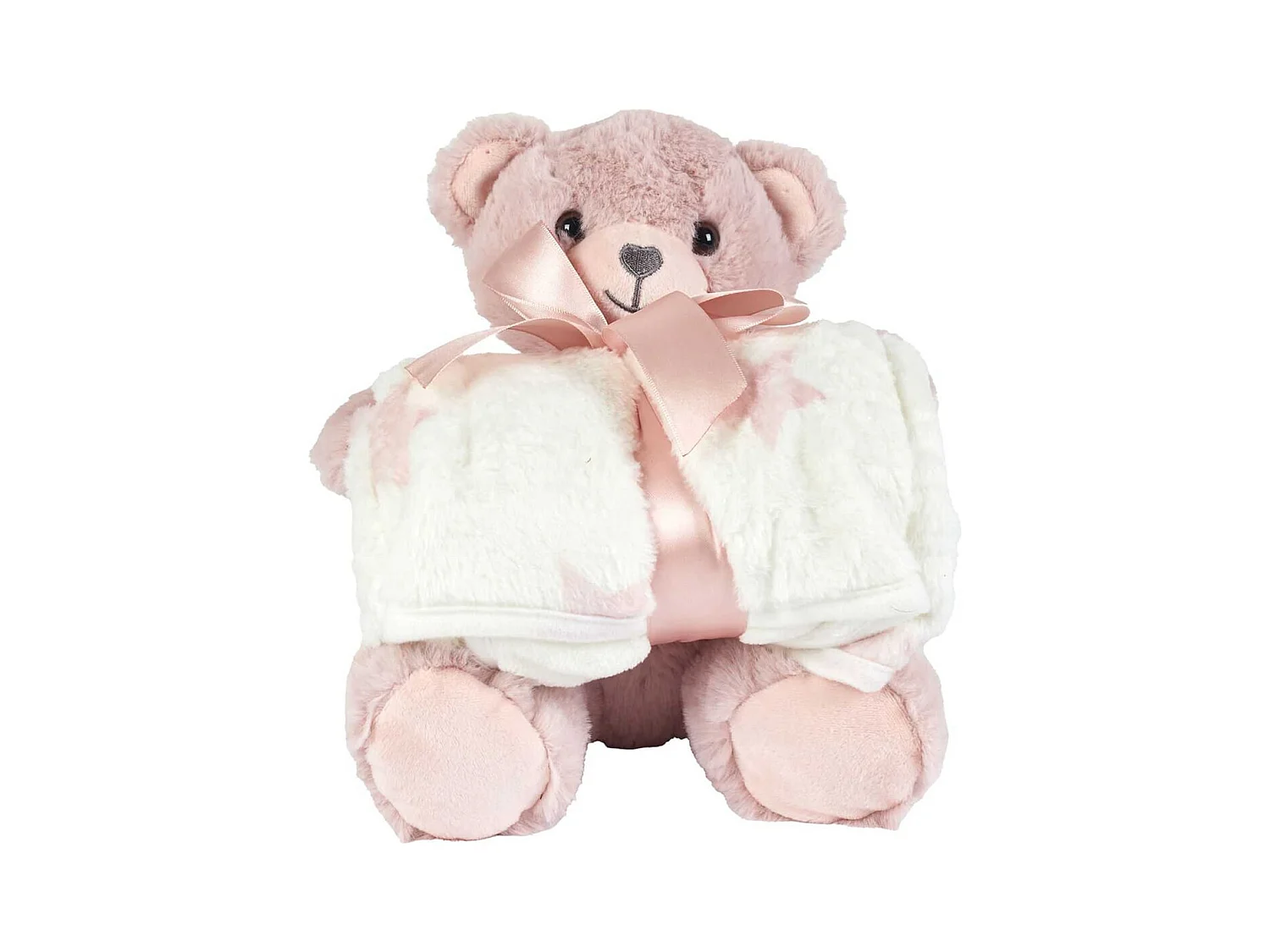 Peluche Ours Rose avec Plaid 70x70CM - PADDY