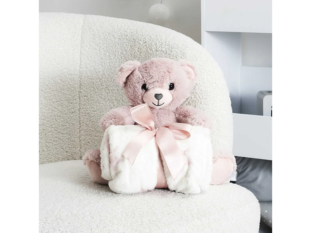 Peluche Ours Rose avec Plaid 70x70CM - PADDY