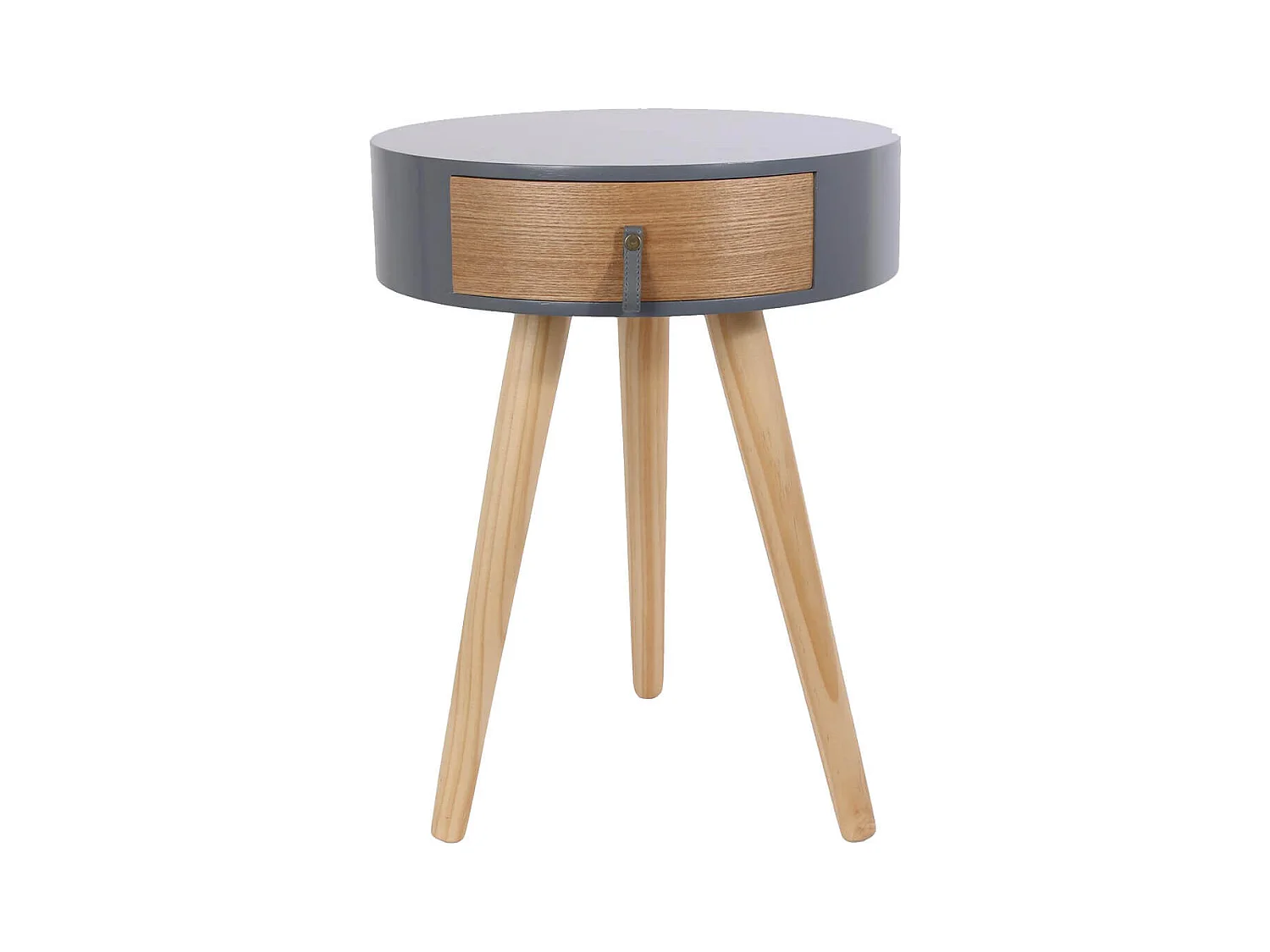 Chevet Rond 1 Tiroir Gris et Effet Bois Style Scandinave Vintage - MEALIA