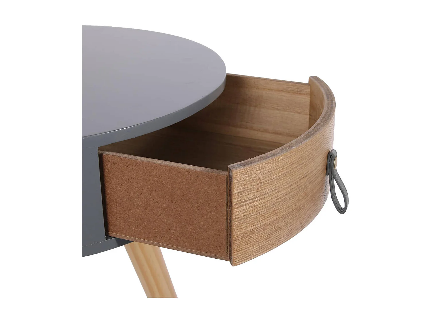Chevet Rond 1 Tiroir Gris et Effet Bois Style Scandinave Vintage - MEALIA