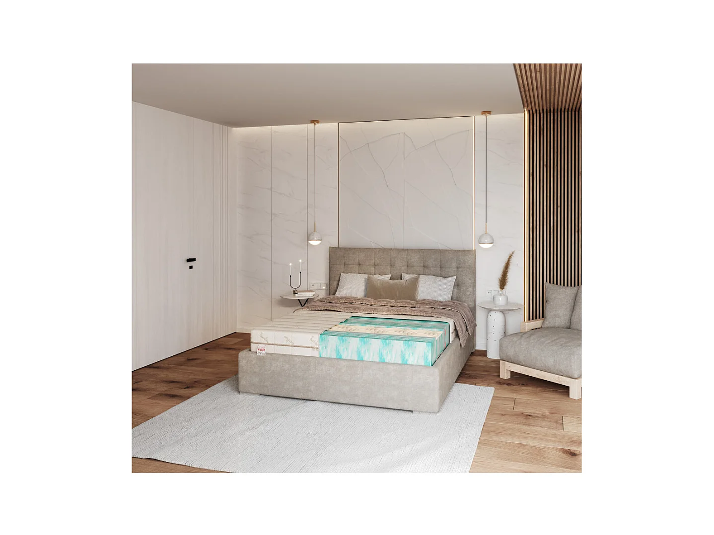 Matelas HYBRID 140x200 - 21cm - Mousse profilée HR - Bambou