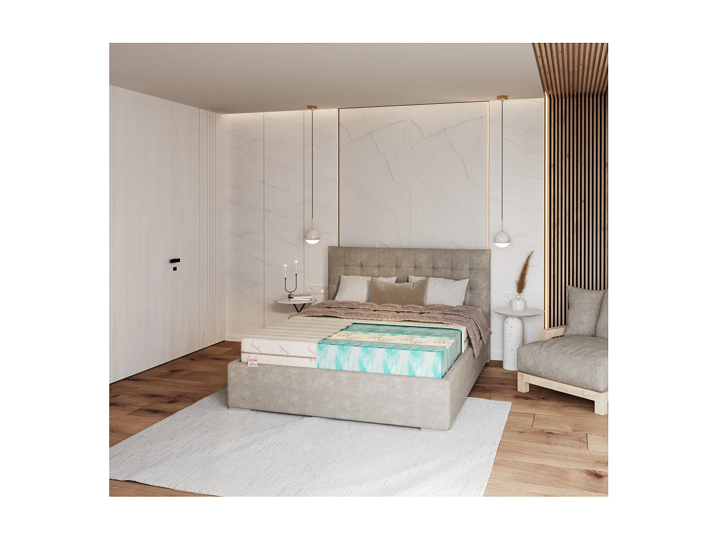 Matelas HYBRID 140x200 - 21cm - Mousse profilée HR - Bambou