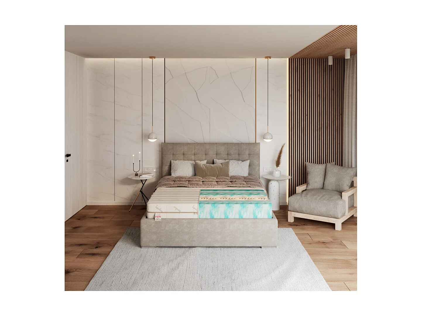 Matelas HYBRID 160x200 - 21cm - Mousse profilée HR - Bambou