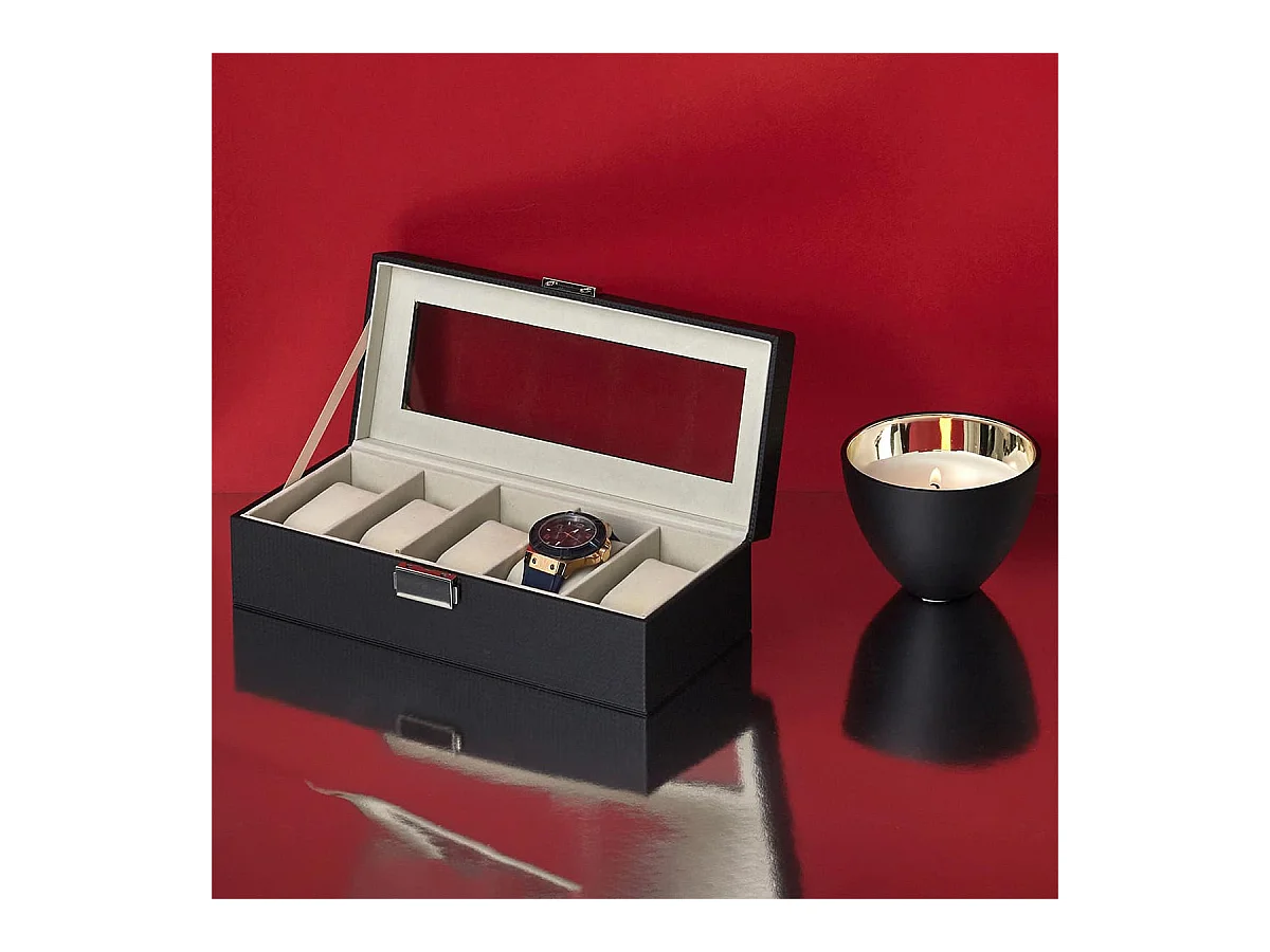 Coffret pour Montres 5 Emplacements Revêtement Structuré Chic Noir - AROLD