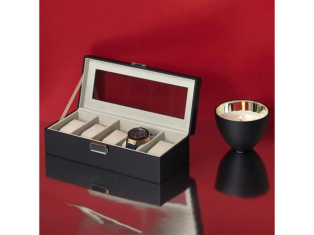 Coffret pour Montres 5 Emplacements Revêtement Structuré Chic Noir - AROLD