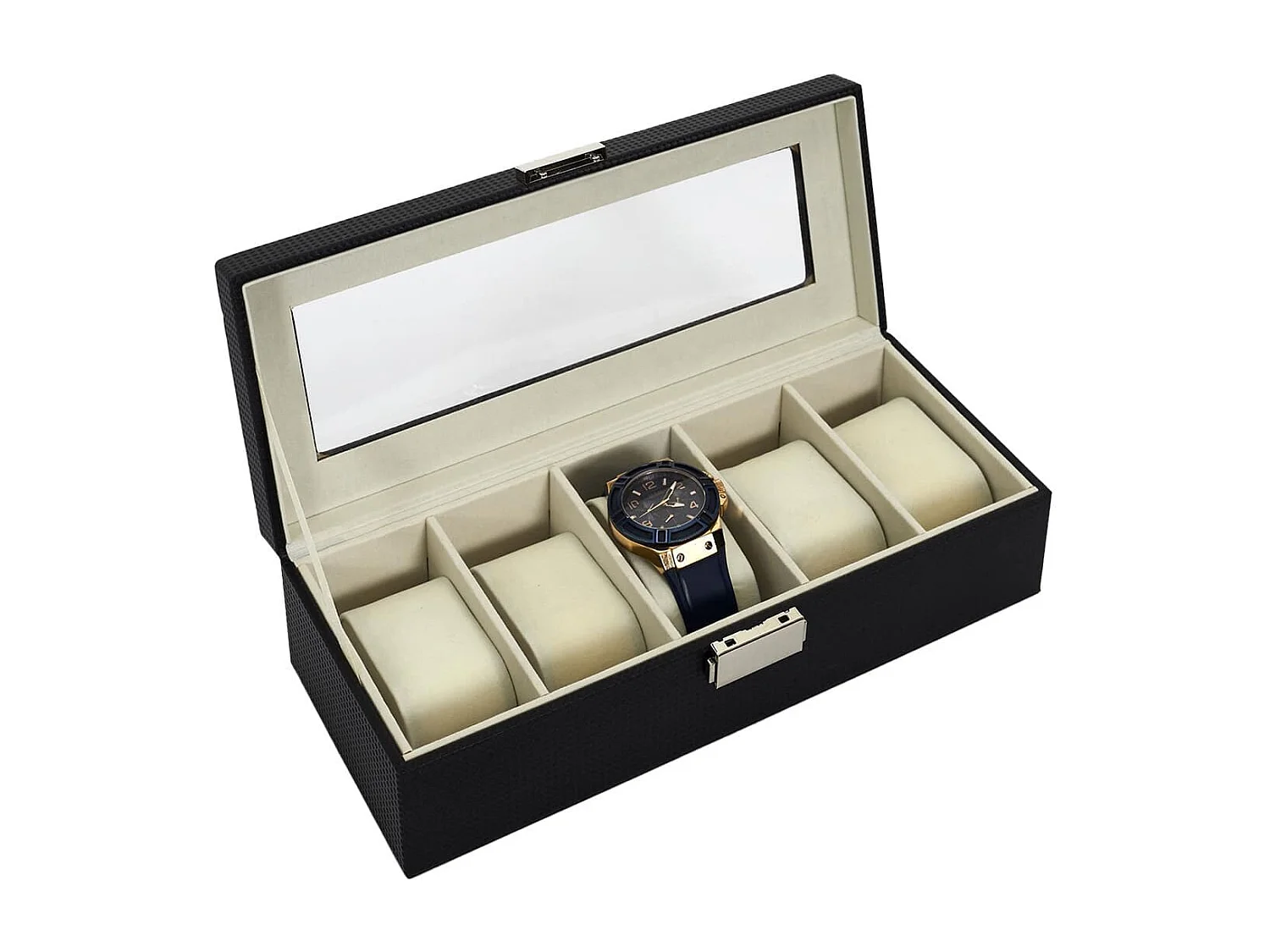 Coffret pour Montres 5 Emplacements Revêtement Structuré Chic Noir - AROLD