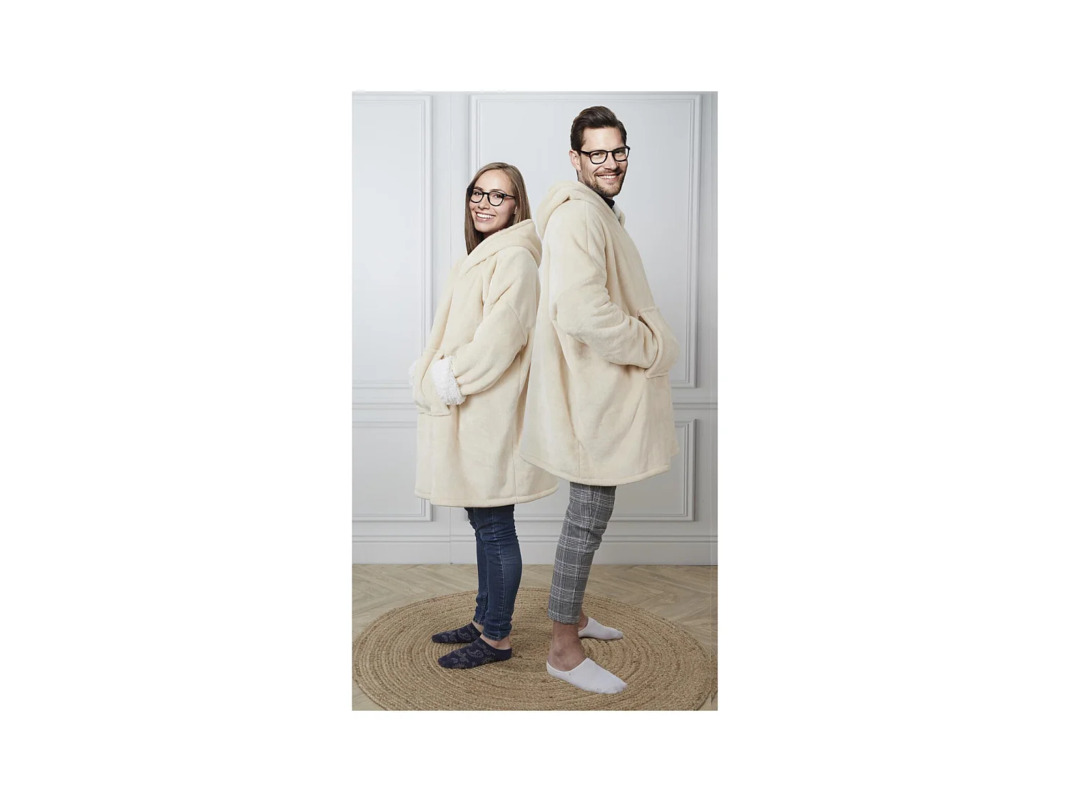 Sweat à Capuche Plaid Ultra Doux Beige Intérieur Sherpa - SANJI