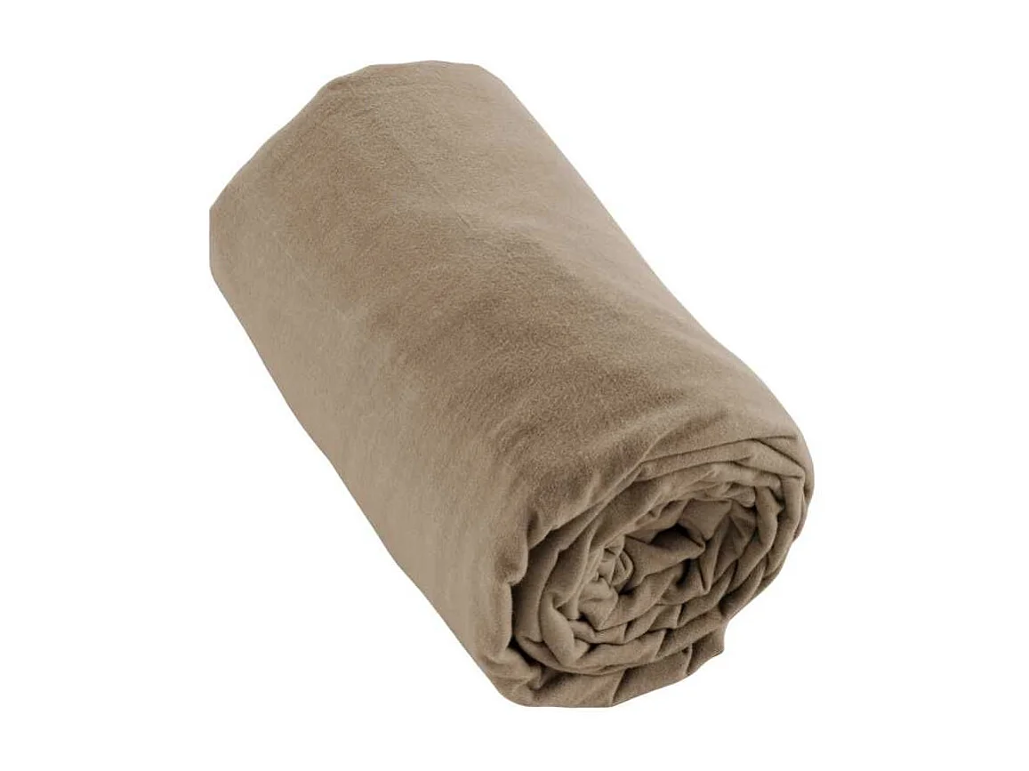 Drap housse 160x200cm en flanelle de coton coloris Ficelle - HEDDA