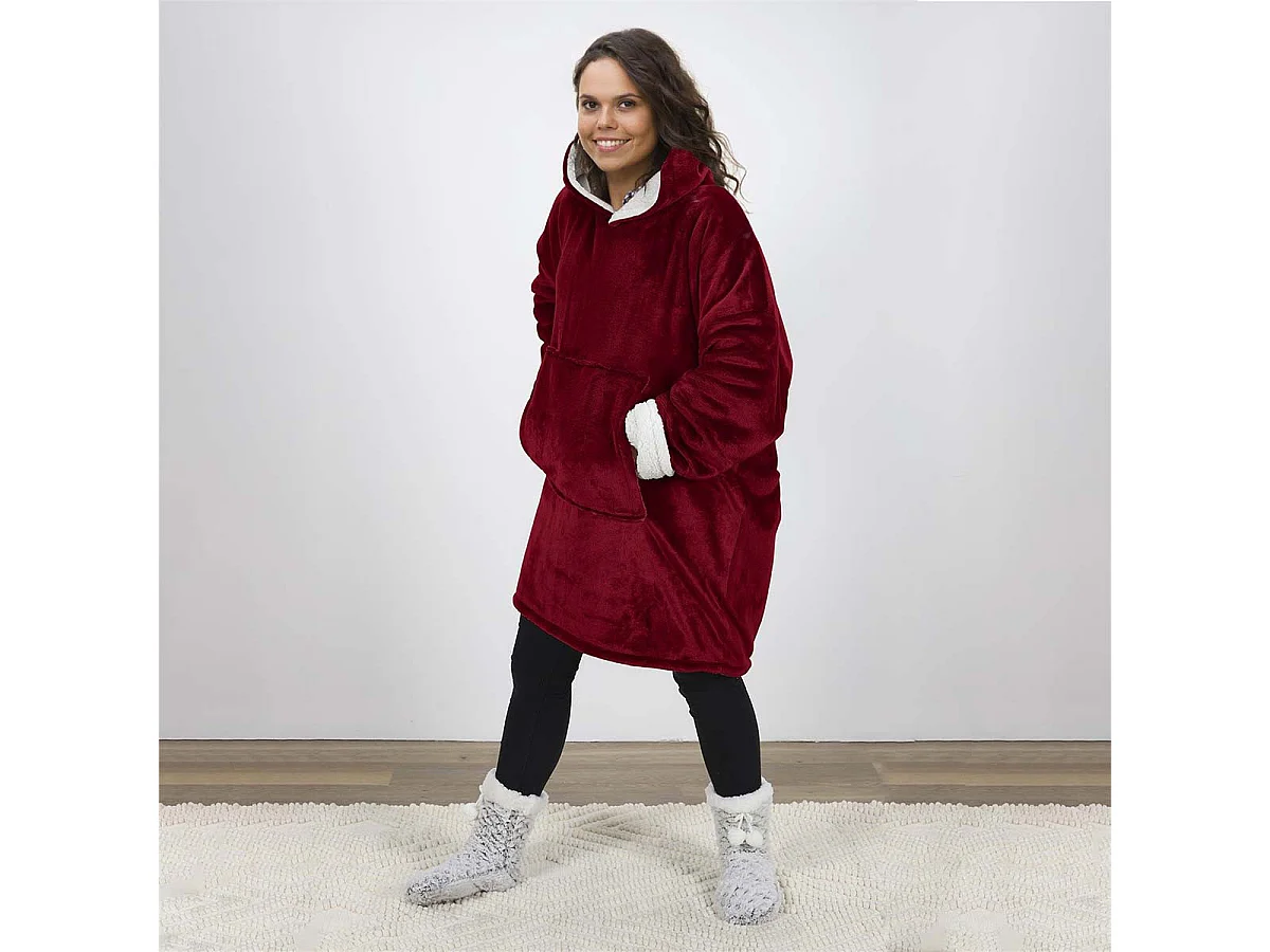 Sweat à Capuche Plaid Ultra Doux Rouge Intérieur Sherpa - SANJI