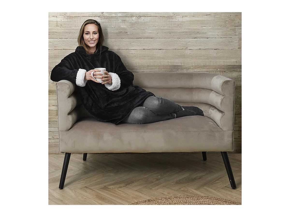 Sweat à Capuche Plaid Ultra Doux Noir Intérieur Sherpa - SANJI