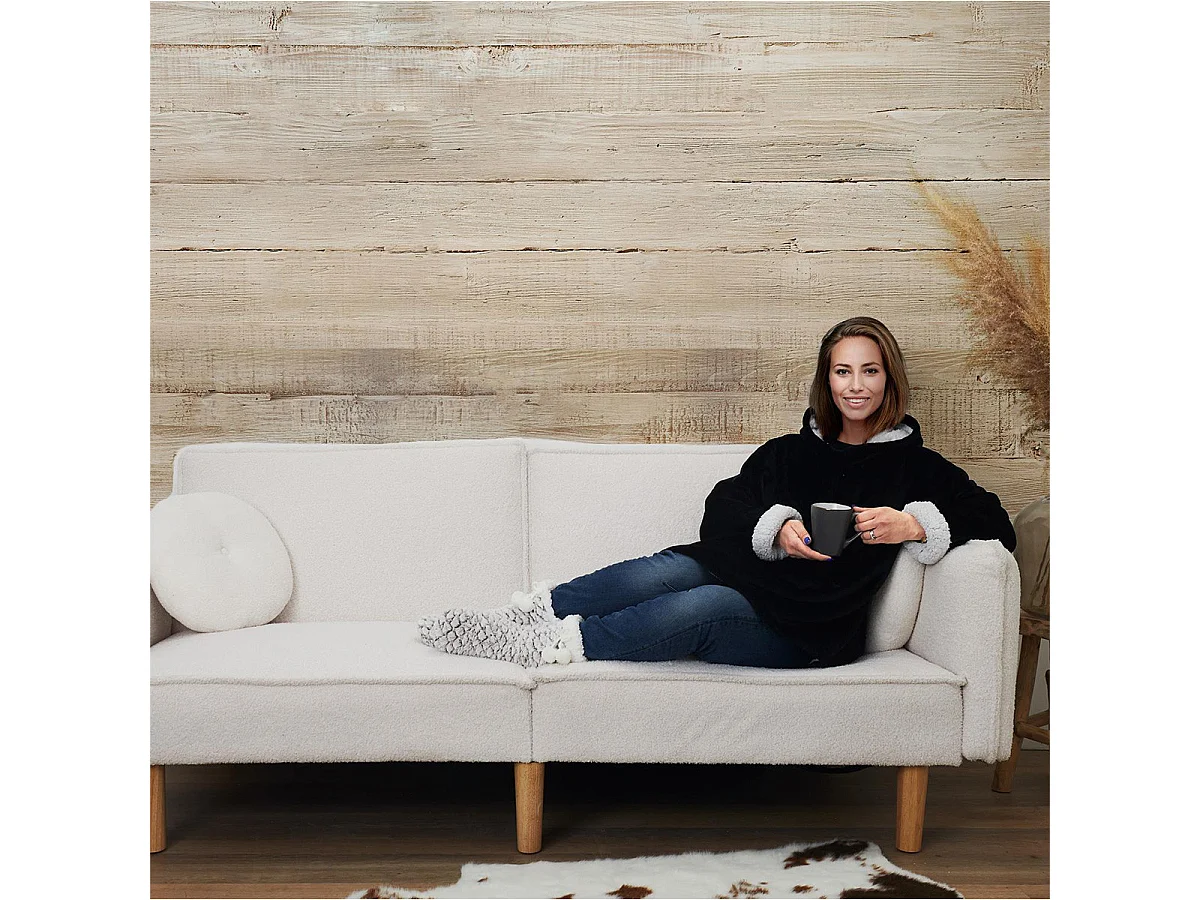 Sweat à Capuche Plaid Ultra Doux Noir Intérieur Sherpa - SANJI