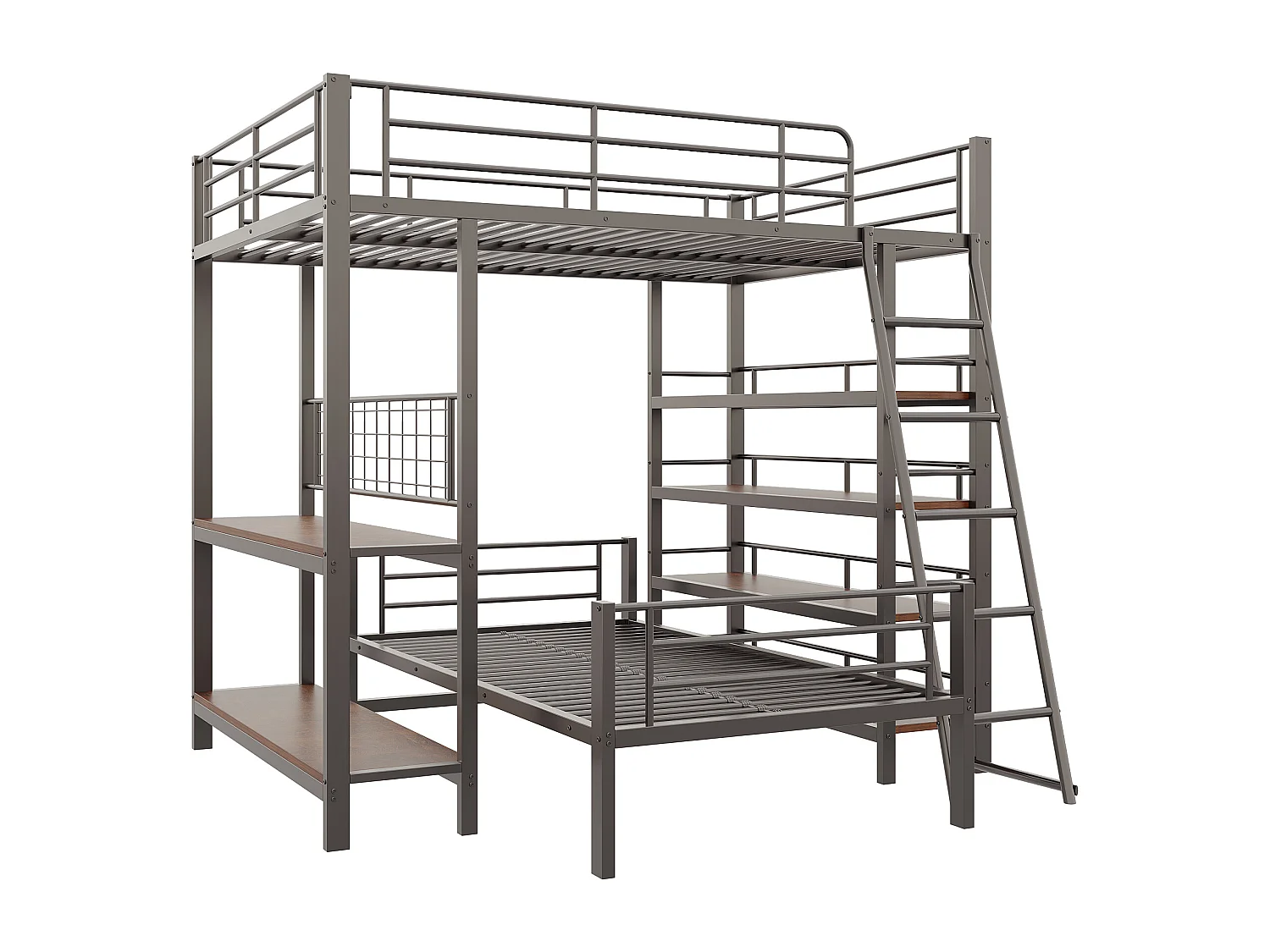 Lit superposé 90/140x200 cm avec rangement, lit mezzanine , 2 sommiers, MDF et métal, noir, sans matelas