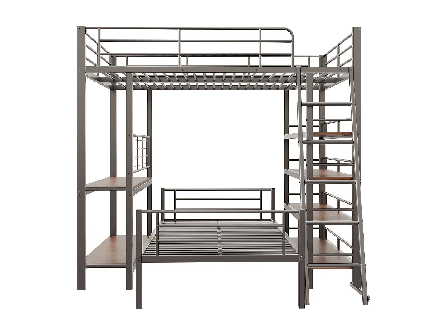 Lit superposé 90/140x200 cm avec rangement, lit mezzanine , 2 sommiers, MDF et métal, noir, sans matelas