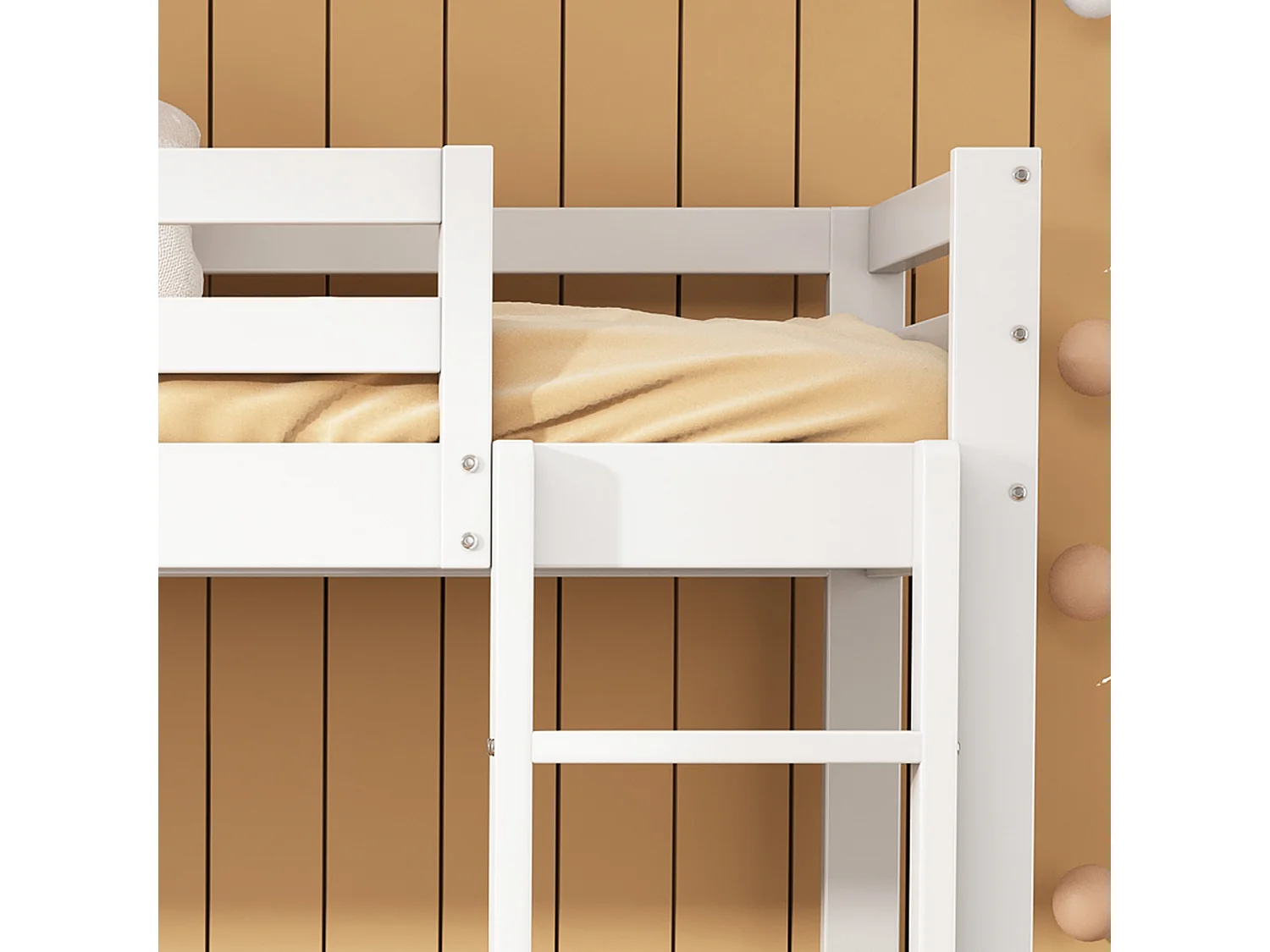 Kinderstapelbed - 90x200 - Hoogslaper Met 3-Traps Rechte Ladder - Veiligheidshek En Multifunctioneel - Hout - Wit