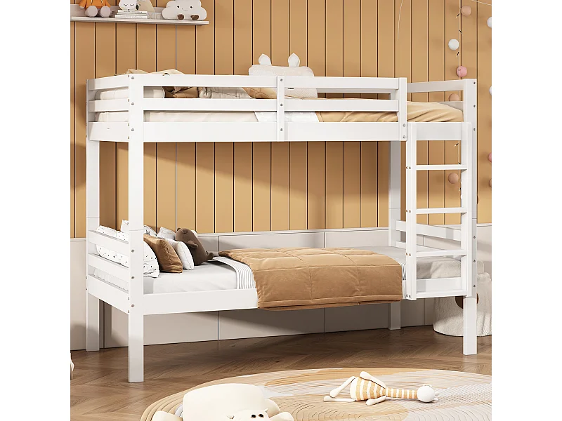 Kinderstapelbed - 90x200 - Hoogslaper Met 3-Traps Rechte Ladder - Veiligheidshek En Multifunctioneel - Hout - Wit