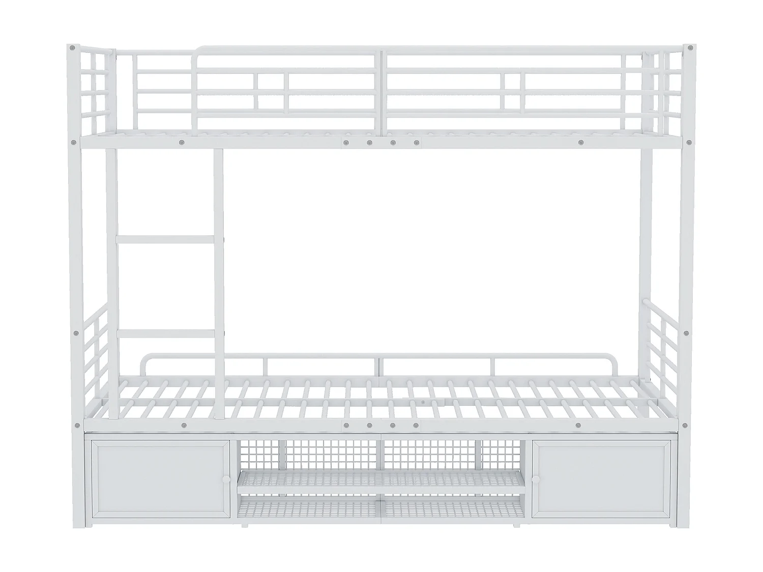 lit superposé 2x90x200cm, lit en métal avec escalier, 2 niches, rangement pour chaussures, blanc, sans matelas