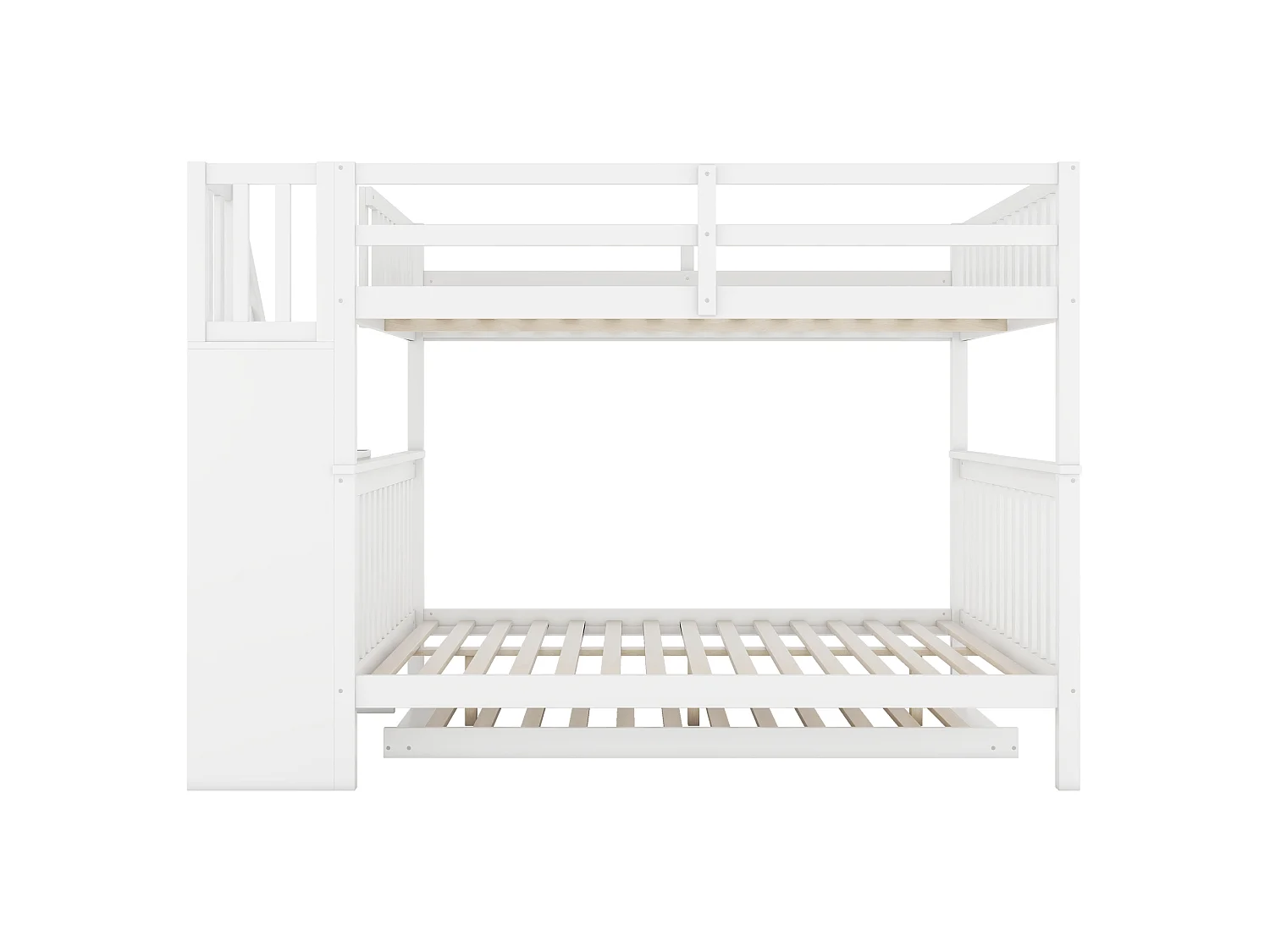 Stapelbed 140x200 cm - Met Uittrekbaar Rollend Bed - Trap Met Opbergrekken - Geschikt Voor Kinderen Vanaf 6 Jaar - Grenen/MDF - Zonder matras - Wit