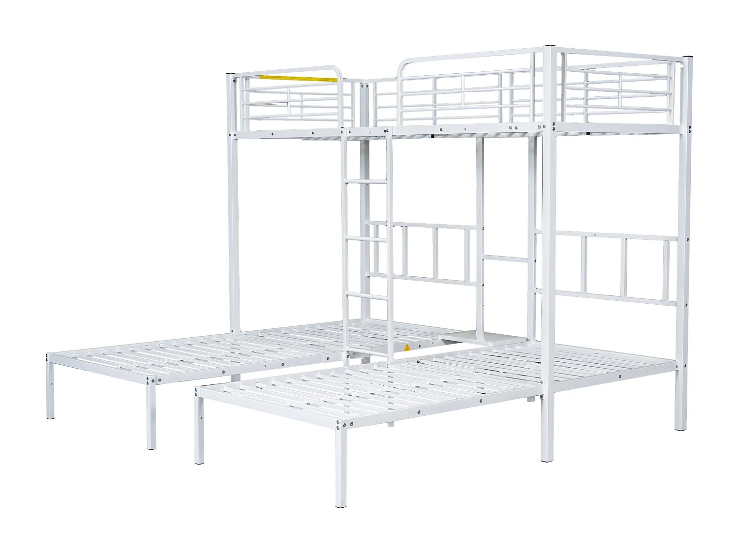 Lit superposé triple pour enfants, 90x200 cm, avec échelle et protection, en métal blanc, sans matelas