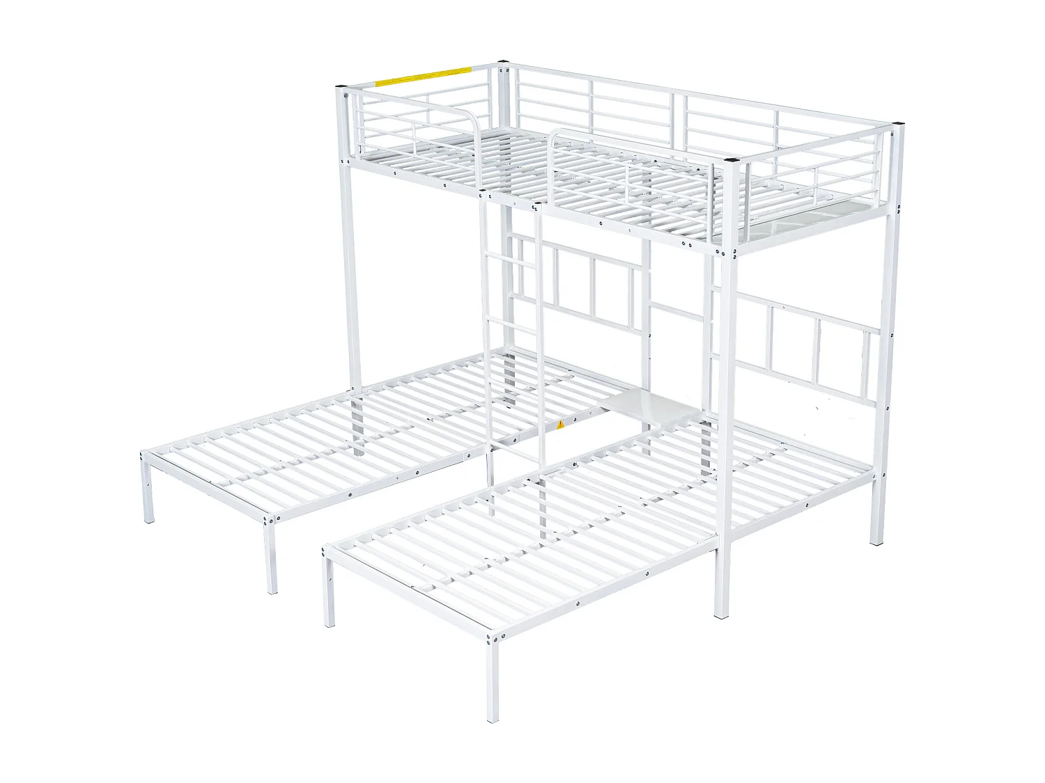 Lit superposé triple pour enfants, 90x200 cm, avec échelle et protection, en métal blanc, sans matelas