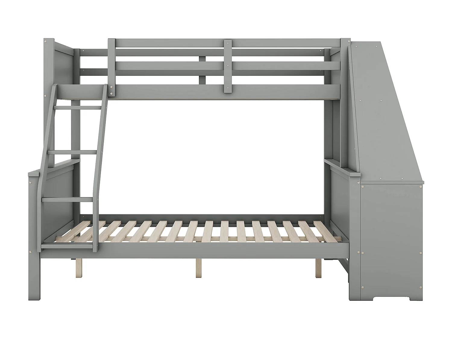 Lit Superposé 90 x 200 cm / 140 x 200 cm - Avec Bureau Et 3 Tiroirs Rangement - En Pin Massif - Sans Matelas - Gris