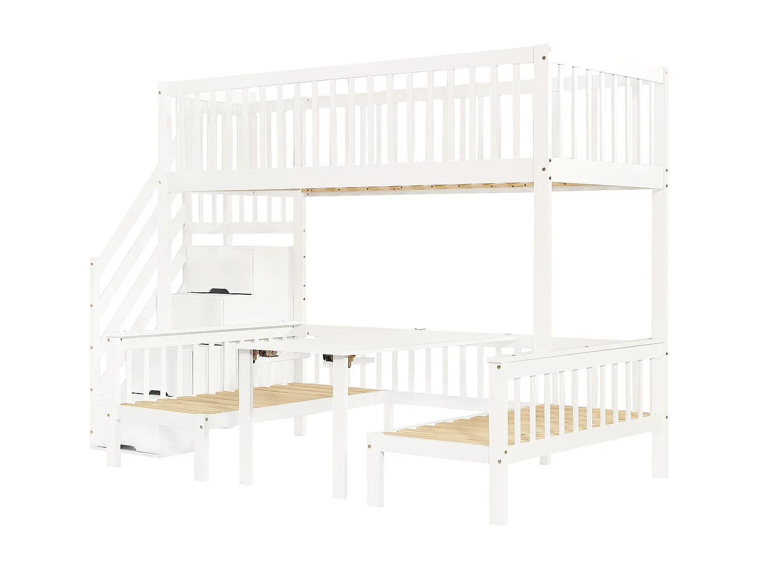 Lit superposé 90/120x200 cm,  table et canapé peuvent être convertis en lit, Pin et MDF, blanc, sans matelas