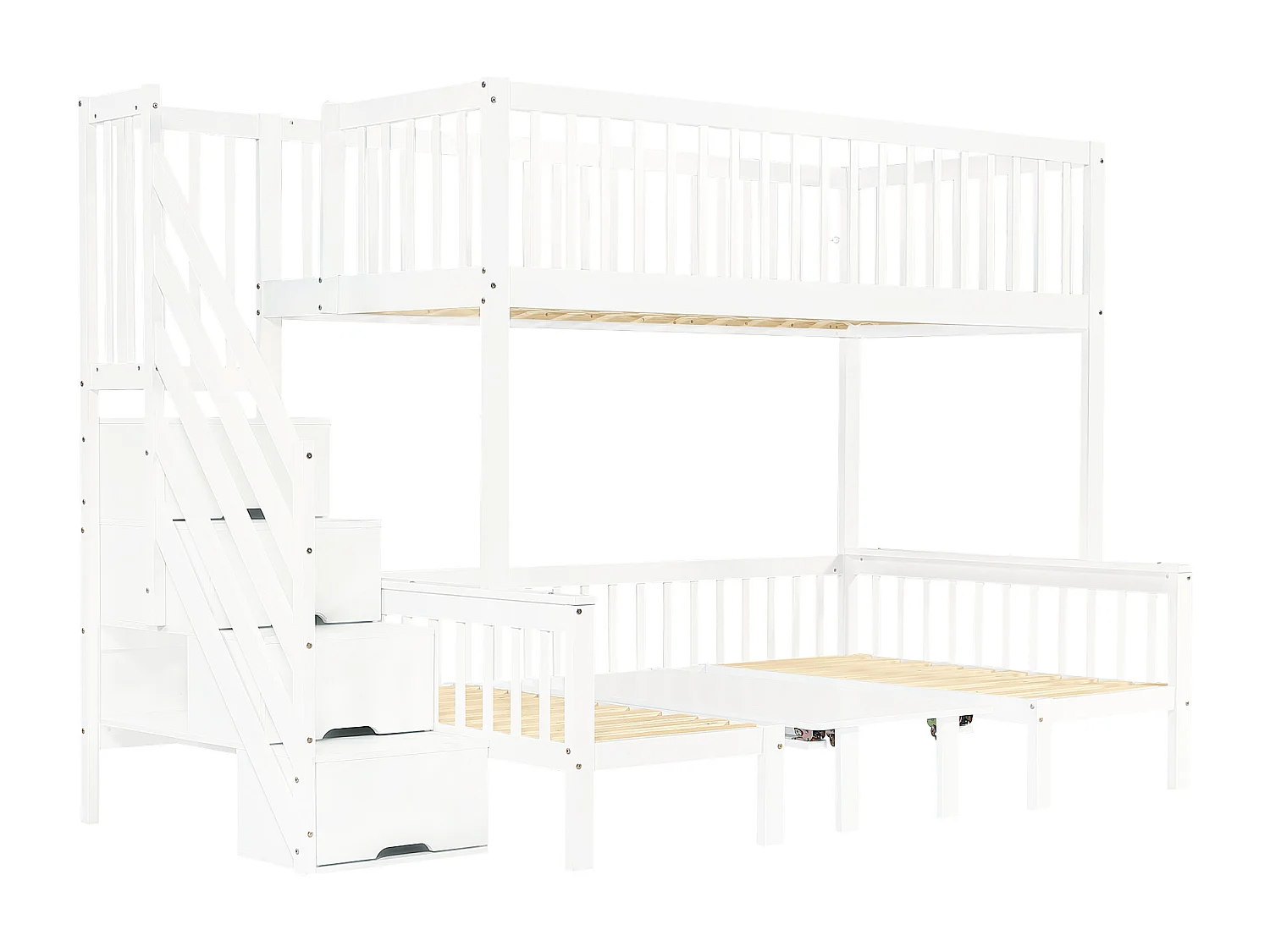 Lit superposé 90/120x200 cm,  table et canapé peuvent être convertis en lit, Pin et MDF, blanc, sans matelas